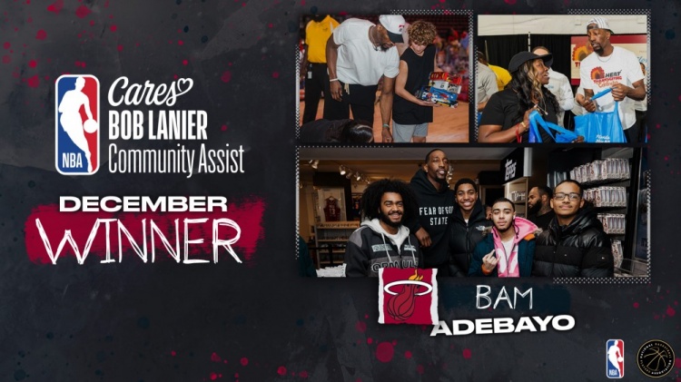 开云体育app官网-官方：热火中锋阿德巴约获得十二月份鲍勃·兰尼尔社区关怀奖